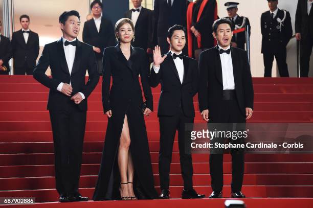 Actors Kim Hee-won, Hye-Jin Jeon, Yim Si-wan and Kyoung-gu Sul attend the "The Merciless " screening during the 70th annual Cannes Film Festival at...