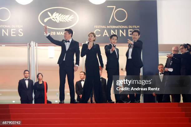 Actors Kim Hee-won, Hye-Jin Jeon, Yim Si-wan and Kyoung-gu Sul attend the "The Merciless " screening during the 70th annual Cannes Film Festival at...