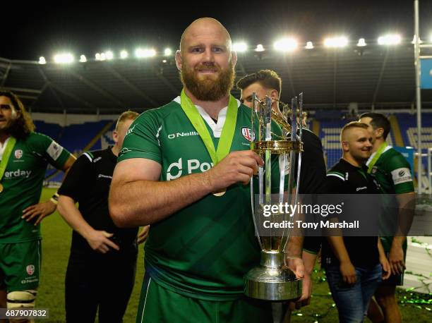 Ben Franks of London Irish poses with the trophy during the Greene King IPA Championship Final: Second Leg match between London Irish and Yorkshire...