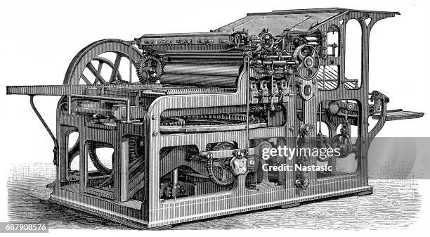 simple quick press (konig & bauer) - science journalism stock illustrations