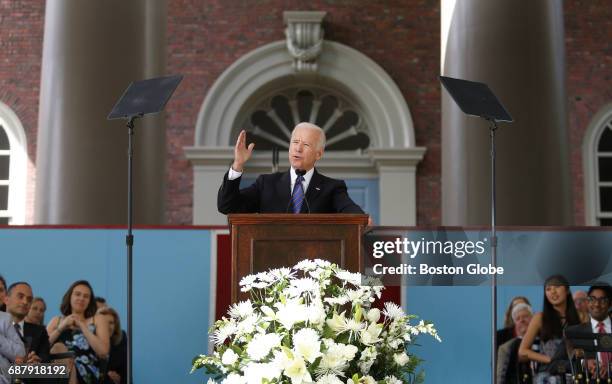 Former Vice President Joe Biden speaks during Class Day Exercises at Harvard University in Cambridge, Mass., on May 24, 2017.