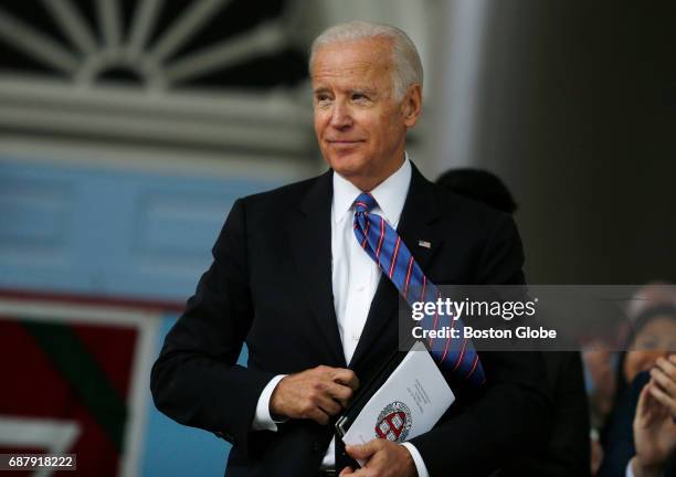 Former Vice President Joe Biden speaks during Class Day Exercises at Harvard University in Cambridge, Mass., on May 24, 2017.