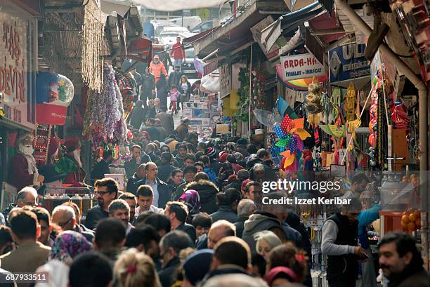 crowded street in tahtakale district,istanbul - istanbul stockfoto's en -beelden