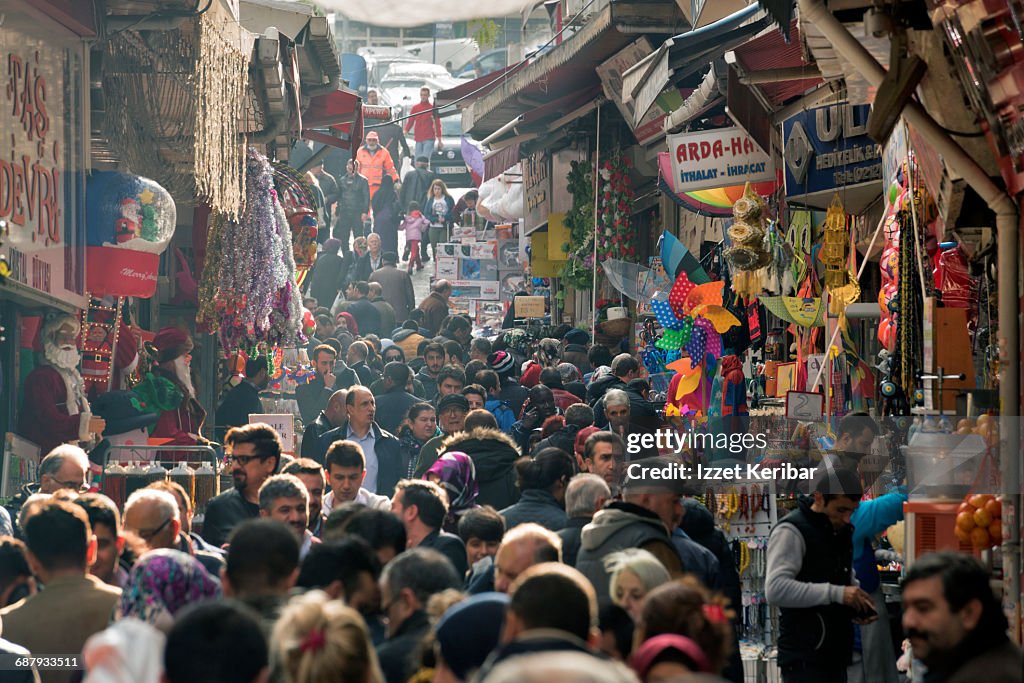 Crowded street in Tahtakale district,Istanbul