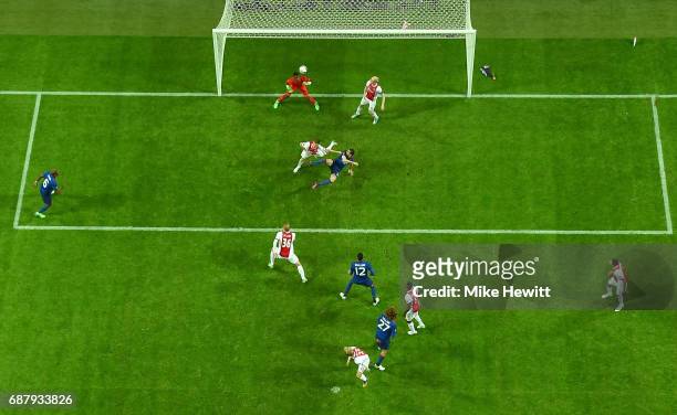 Henrikh Mkhitaryan of Manchester United scores his sides second goal during the UEFA Europa League Final between Ajax and Manchester United at...