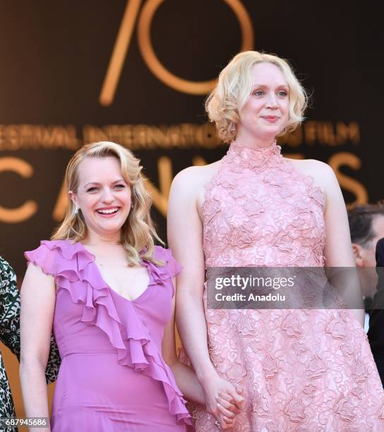 Actress Gwendoline Christie and Elisabeth Moss arrive for the premiere of the film The Beguiled in competition at the 70th annual Cannes Film...
