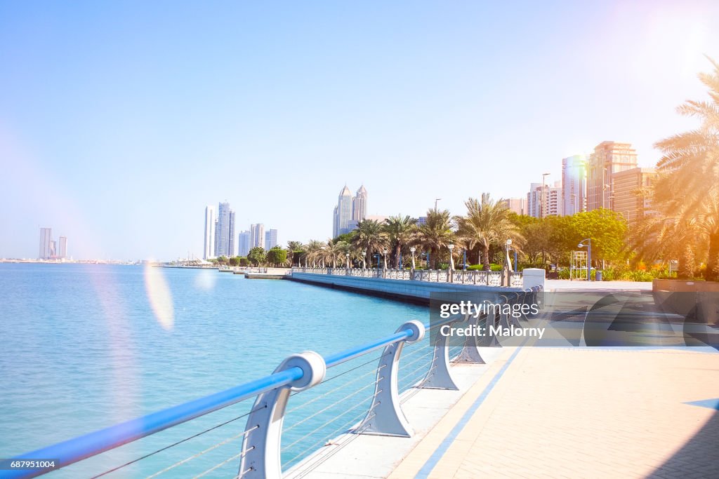 UAE, skyline of Abu Dhabi at the waterfront