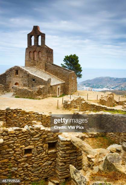 Ruins of Santa Creu de Roda medieval town. El Port de la Selva. Costa Brava, Girona. Catalonia, Spain, Europe.