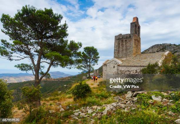 Ruins of Santa Creu de Roda medieval town. El Port de la Selva. Costa Brava, Girona. Catalonia, Spain, Europe.