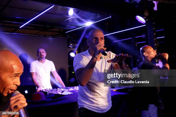 Shurik'n and Akhenato of IAM perform at Villa Schweppes Cannes during the 70th annual Cannes Film Festival at Villa Schweppes on May 24, 2017 in...