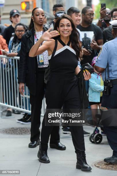 Actress Rosario Dawson leaves the "AOL Build" taping at the AOL Studios on May 24, 2017 in New York City.