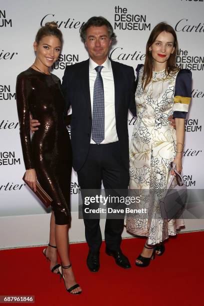 Martha Hunt, Laurent Feniou and Roksanda Ilini attend the private view of the 'Cartier In Motion' exhibition curated by Norman Foster at The Design...