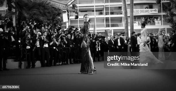 Irina Shayk attends the "The Beguiled" screening during the 70th annual Cannes Film Festival at Palais des Festivals on May 24, 2017 in Cannes,...