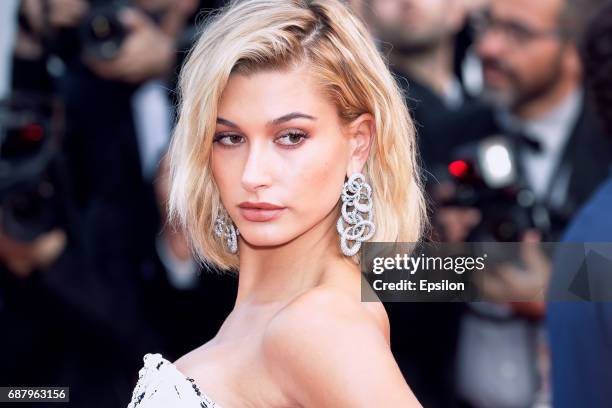 Hailey Baldwin attends the 'The Beguiled' screening during the 70th annual Cannes Film Festival at Palais des Festivals on May 24, 2017 in Cannes,...