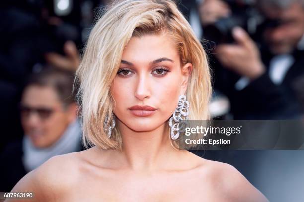 Hailey Baldwin attends the 'The Beguiled' screening during the 70th annual Cannes Film Festival at Palais des Festivals on May 24, 2017 in Cannes,...