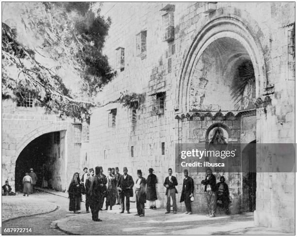 antique photographs of holy land, egypt and middle east: armenian church and convent in jerusalem - palestinian territories stock illustrations
