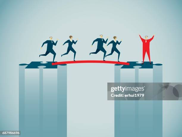 persuade to join - leading people across a bridge stock illustrations