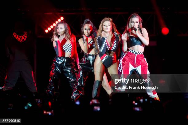 Jessica Louise Nelson, Leigh-Anne Pinnock, Jade Amelia Thirlwall and Perrie Louise Edwards of the British band Little Mix perform live on stage...