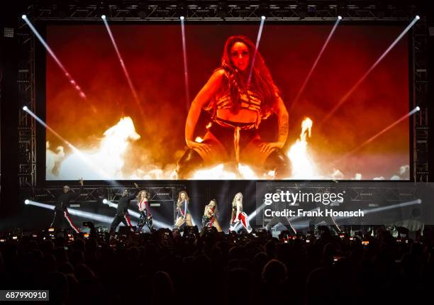 Jessica Louise Nelson, Jade Amelia Thirlwall, Leigh-Anne Pinnock and Perrie Louise Edwards of the British band Little Mix perform live on stage...