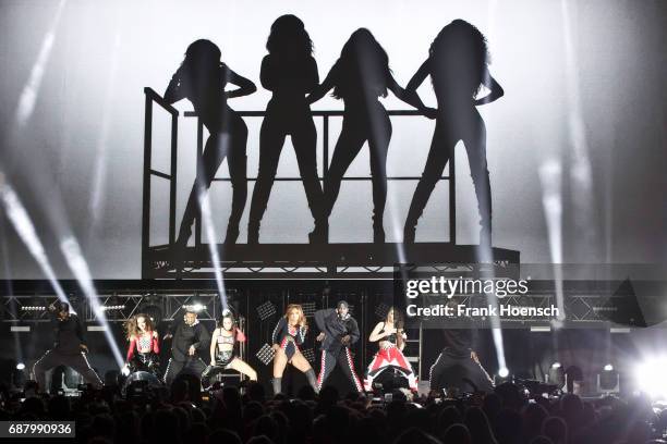 Jessica Louise Nelson, Leigh-Anne Pinnock, Jade Amelia Thirlwall and Perrie Louise Edwards of the British band Little Mix perform live on stage...