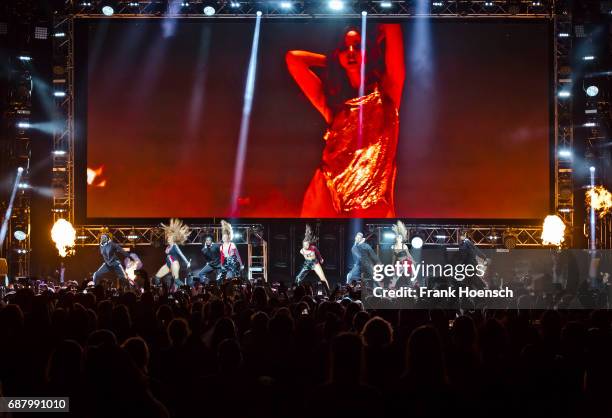 Jade Amelia Thirlwall, Jessica Louise Nelson, Leigh-Anne Pinnock and Perrie Louise Edwards of the British band Little Mix perform live on stage...