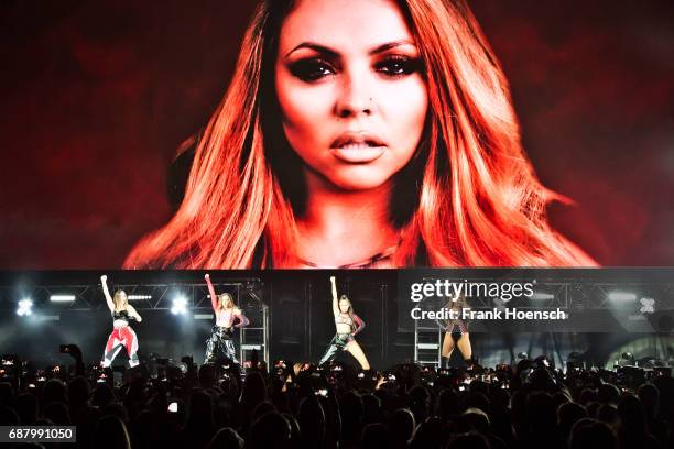 Perrie Louise Edwards, Jessica Louise Nelson, Leigh-Anne Pinnock and Jade Amelia Thirlwall of the British band Little Mix perform live on stage...