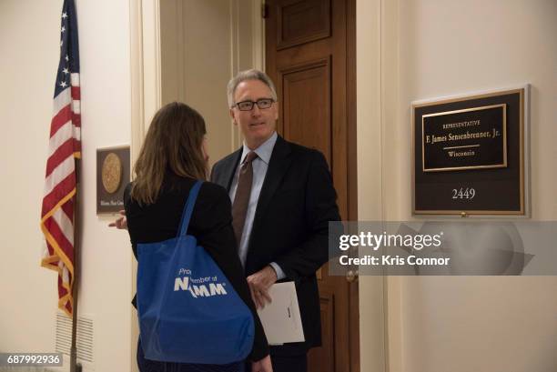 National Association of Music Merchants president Joe Lamond with Bernie Williams and NAMM members prepare to speak with Rep. James Sensenbrenner...