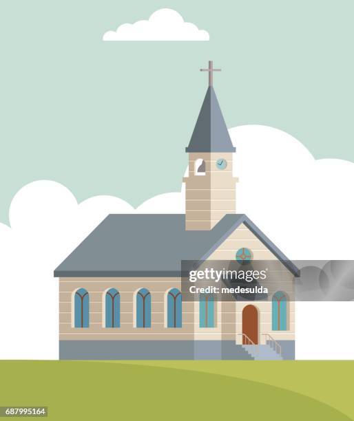 illustrazioni stock, clip art, cartoni animati e icone di tendenza di chiesa - torre con guglia