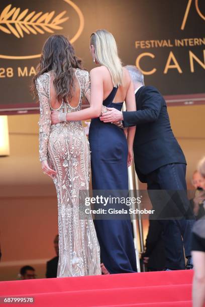 Izabel Goulart and Toni Garrn and Thierry Fremaux attend the 'The Beguiled' screening during the 70th annual Cannes Film Festival at Palais des...