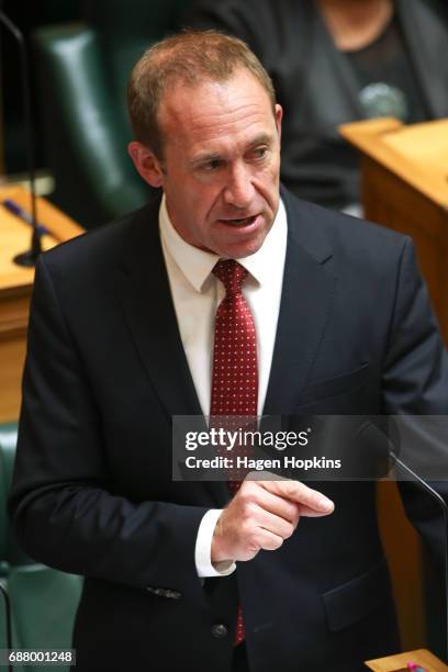 Labour leader Andrew Little speaks during the 2017 budget presentation at Parliament on May 25, 2017 in Wellington, New Zealand. Finance Minister...