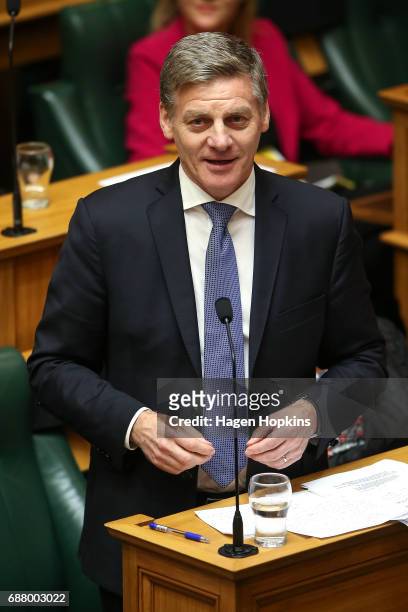 Prime Minister Bill English speaks during the 2017 budget presentation at Parliament on May 25, 2017 in Wellington, New Zealand. Finance Minister...