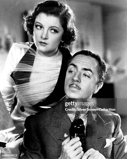 Actors William Powell and Myrna Loy as Nick and Nora Charles in a scene from the film 'The Thin Man', 1934.