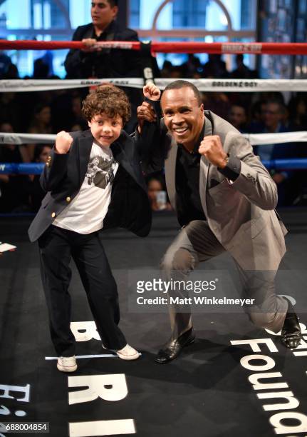 Golden Glove recipient Jackson Blair and Sugar Ray Leonard attend the B. Riley & Co. 8th Annual "Big Fighters, Big Cause" Charity Boxing Night...