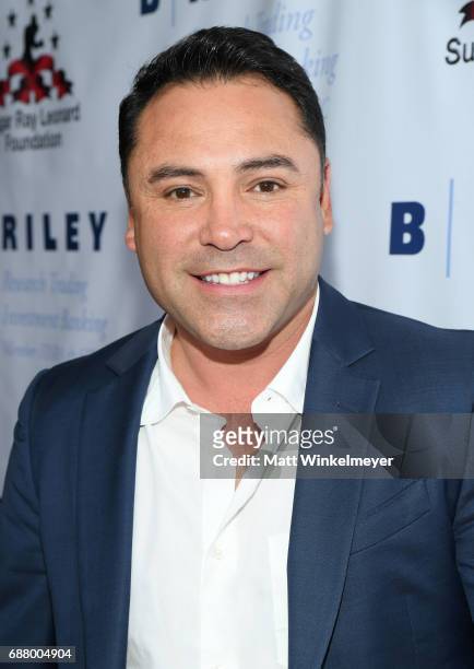 Former professional boxer and CEO/chairman of Golden Boy Promotions Oscar De La Hoya attends the B. Riley & Co. 8th Annual "Big Fighters, Big Cause"...