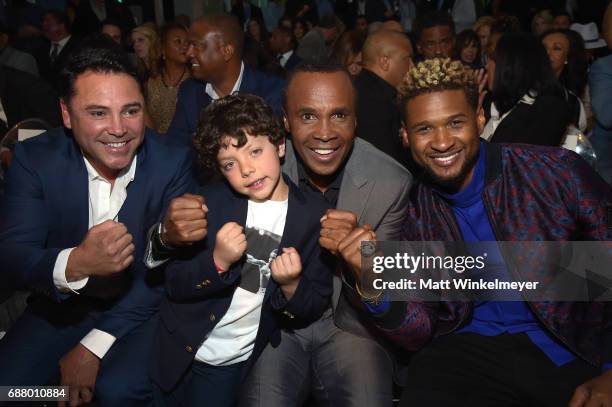 Oscar De La Hoya, 2017 Golden Glove recipient Jackson Blair, Sugar Ray Leonard, and Usher attend the B. Riley & Co. 8th Annual "Big Fighters, Big...