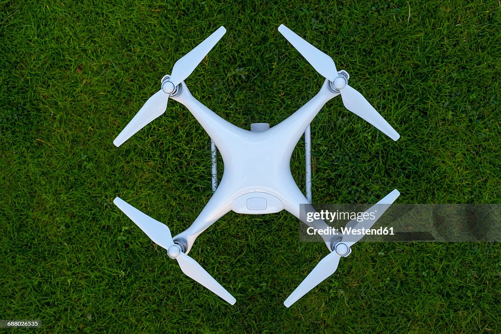 Drone standing on lawn