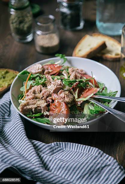 mixed salad with tuna - tuna salad stock pictures, royalty-free photos & images
