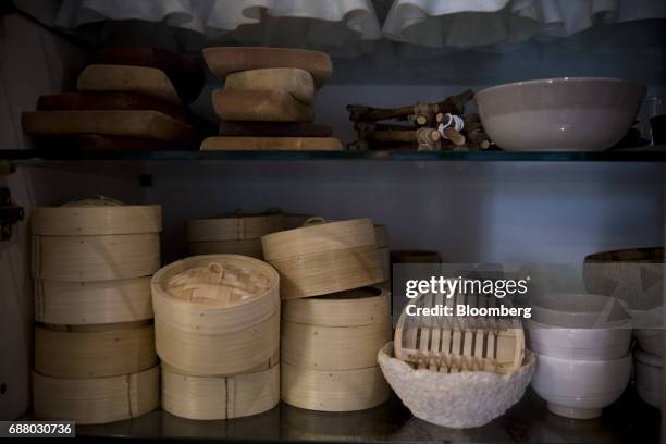 Steamers and bowls sit in the kitchen of Gaggan restaurant in Bangkok, Thailand, on Friday, May 5, 2017. After his restaurant's third straight win in...