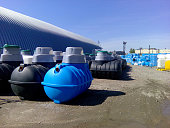 Septic tanks and other storage tanks at the manufacturer factory depot