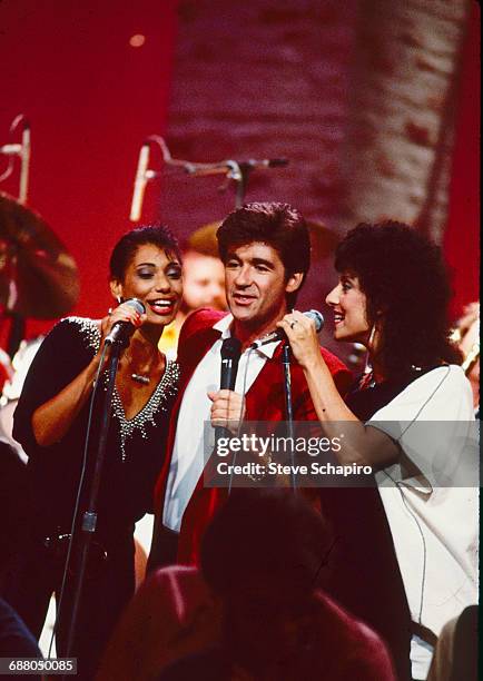 Actor and television personality Alan Thicke hosts his show 'Thicke of the Night,' Los Angeles, California, 1983.