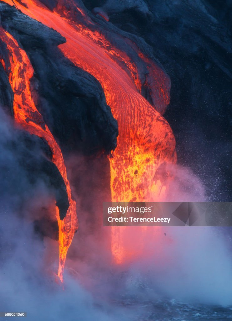 Lava flowing into the Pacific Ocean