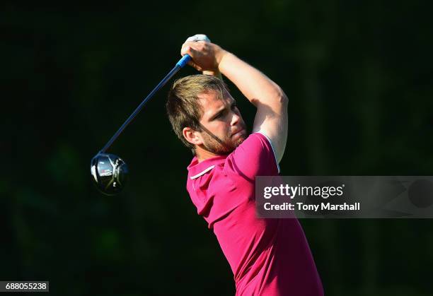 Craig Ainsley of Wexham Park Golf Centre plays his first shot on the 1st tee during the PGA Professional Championship South Qualifier at Lambourne...