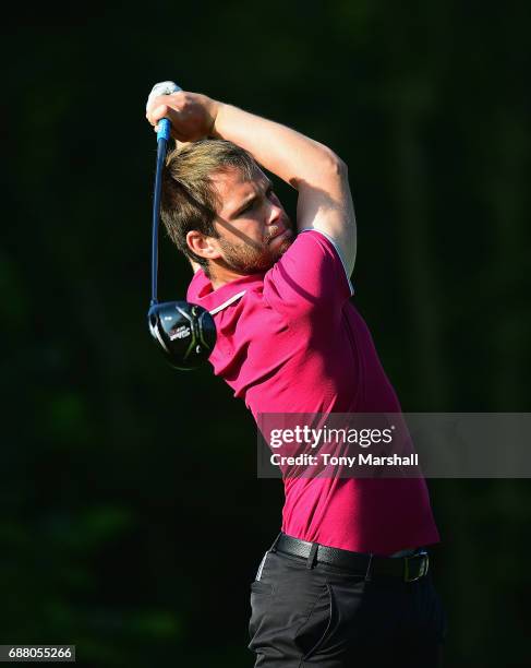 Craig Ainsley of Wexham Park Golf Centre plays his first shot on the 1st tee during the PGA Professional Championship South Qualifier at Lambourne...