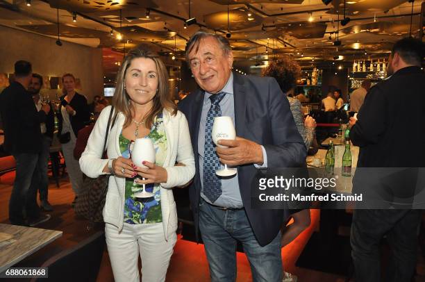 Andrea vom Badesee and Richard Lugner pose during the 'Die Allee zum Genuss' restaurant opening party on May 24, 2017 in Vienna, Austria.