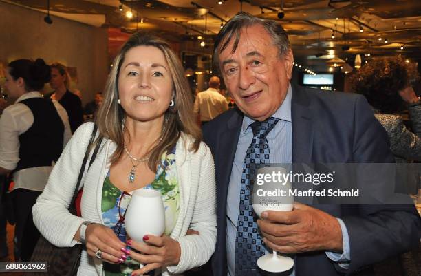 Andrea vom Badesee and Richard Lugner pose during the 'Die Allee zum Genuss' restaurant opening party on May 24, 2017 in Vienna, Austria.