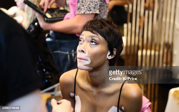 Winnie Harlow backstage at Philipp Plein Cruise Show 2018 during the 70th annual Cannes Film Festival at on May 24, 2017 in Cannes, France.