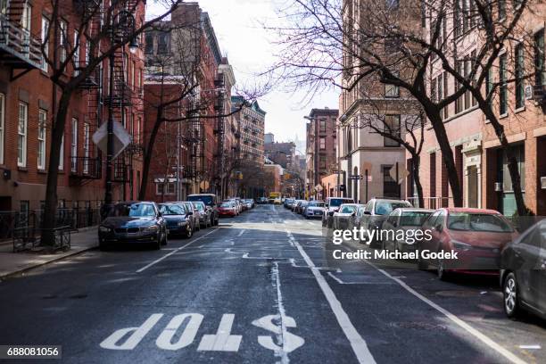 new york city street scene with various buildings and streets near the west village - west village stock pictures, royalty-free photos & images