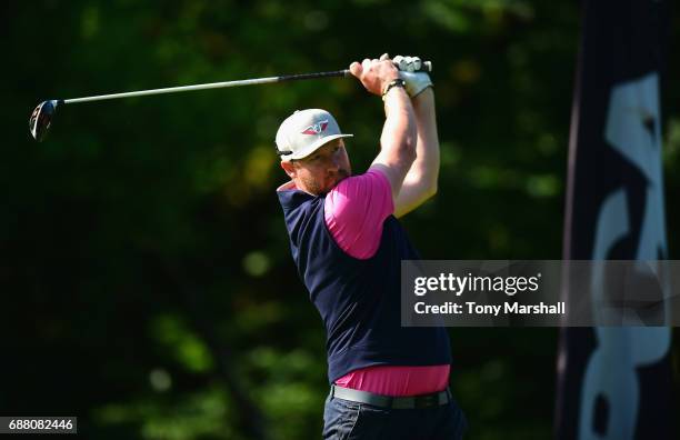 Matt Rice of Purley Downs Golf Club plays his first shot on the 1st tee during the PGA Professional Championship South Qualifier at Lambourne Golf...