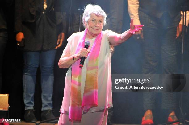 Singer Helen Reddy performs onstage during the Concert for America: Stand Up, Sing Out! at Royce Hall on May 24, 2017 in Los Angeles, California.