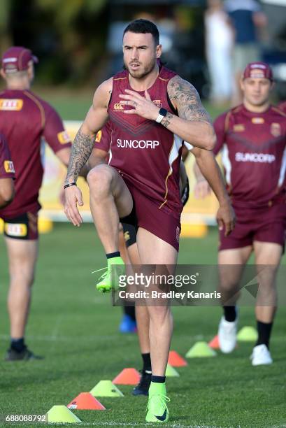 Darius Boyd performs a drill during a Queensland Maroons State of Origin training session at InterContinental Sanctuary Cove Resort Training Field on...